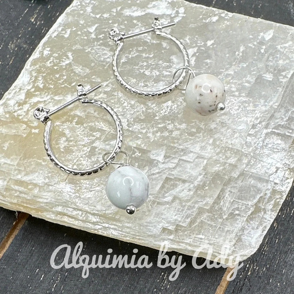 Alquimia by Ady Silver Hoop Earrings with White Beads - Picture 1 of 5